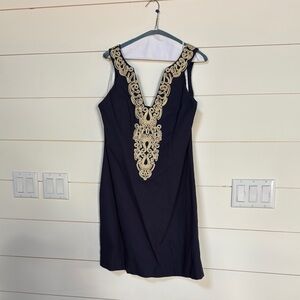 Lilly Pulitzer Blue and Gold Embellished Sheath Mini Dress